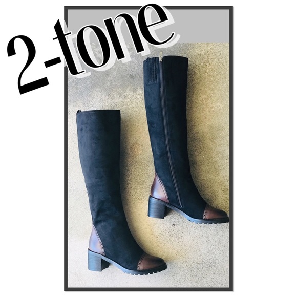 2 LEFT Italina Black Brown Toe Cap Knee High Boots - Picture 4 of 7